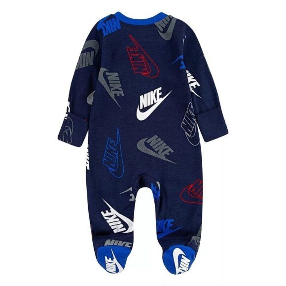 Nike Baby All-over Logo Print One Piece Navy Zip Footed Sleep & Play 6 Months - Picture 2 of 6